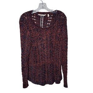 Soft Surroundings Women’s M Open Knit Pullover‎ Sweater Rust Navy Textured Boho